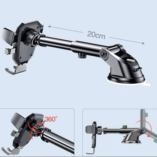 Support téléphone voiture à ventouse avec bras télescopique extensible jusqu’à 20 cm et rotation 360°