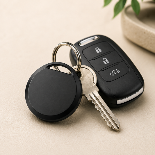 Smart Tag Bluetooth noir fixé à des clés de voiture
