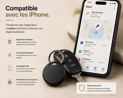 Smart Tag compatible avec les iPhone sous iOS 14.5 et versions ultérieures via l'application Localiser.