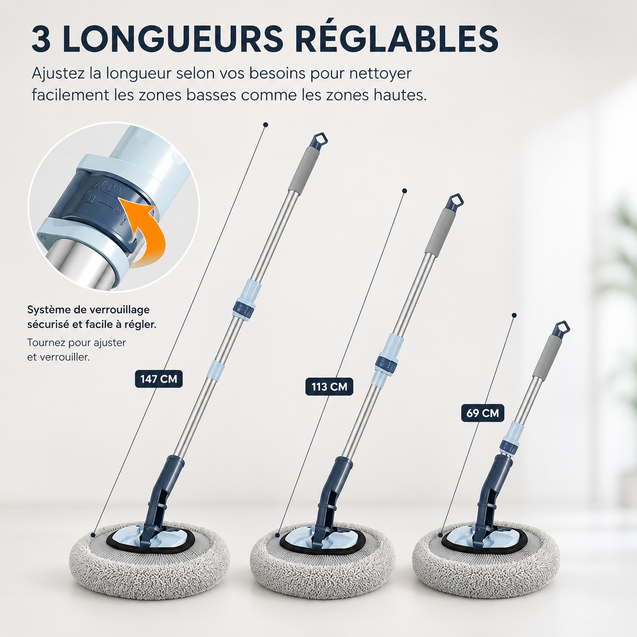 Balai de Lavage Télescopique Microfibre 180°