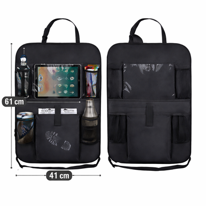 Organisateur de siège arrière de voiture avec support tablette et poches de rangement, dimensions 61 cm x 41 cm