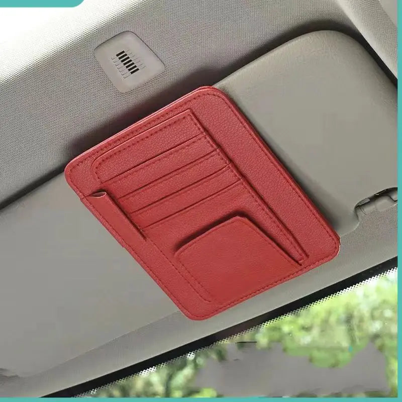 Organisateur de pare-soleil pour voiture rouge avec rangement pour cartes et lunettes