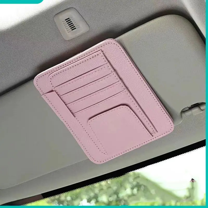 Organisateur de pare-soleil pour voiture rose avec rangement pour cartes et lunettes
