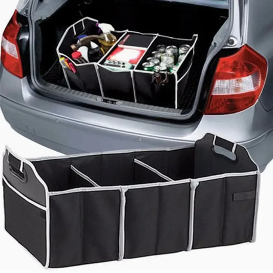 Organisateur de coffre de voiture pliable noir avec compartiments de rangement