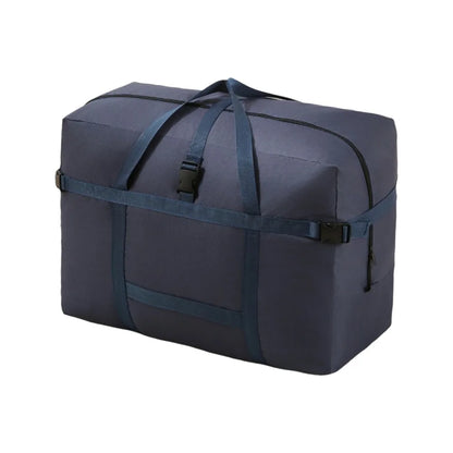 Sac de voyage grande capacité en tissu Oxford coloris bleu, pliable, imperméable et résistant.