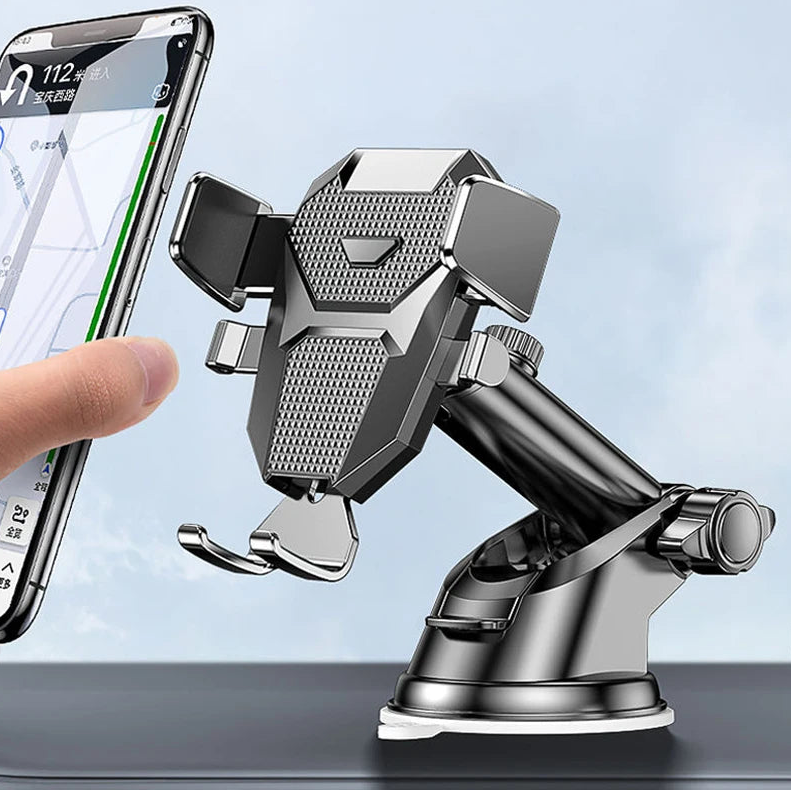 Support téléphone voiture à ventouse 360° avec bras télescopique réglable sur tableau de bord