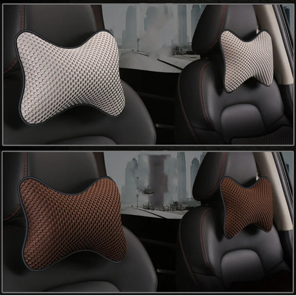 Coussin repose-tête ergonomique pour voiture, lot de 2, couleur gris et marron.