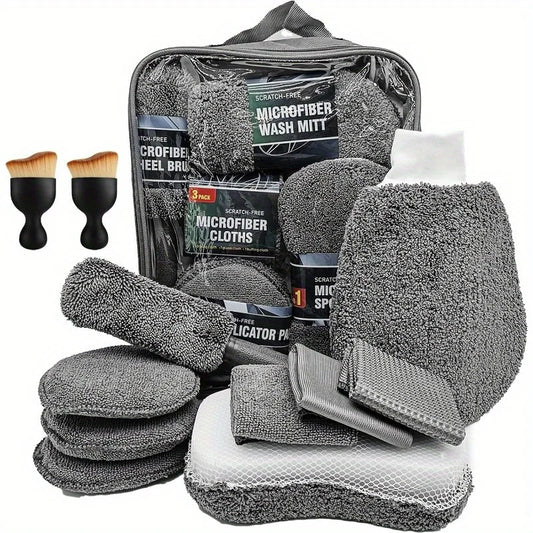 Kit de nettoyage voiture 9 pièces avec accessoires microfibre et 2 pinceaux intérieur